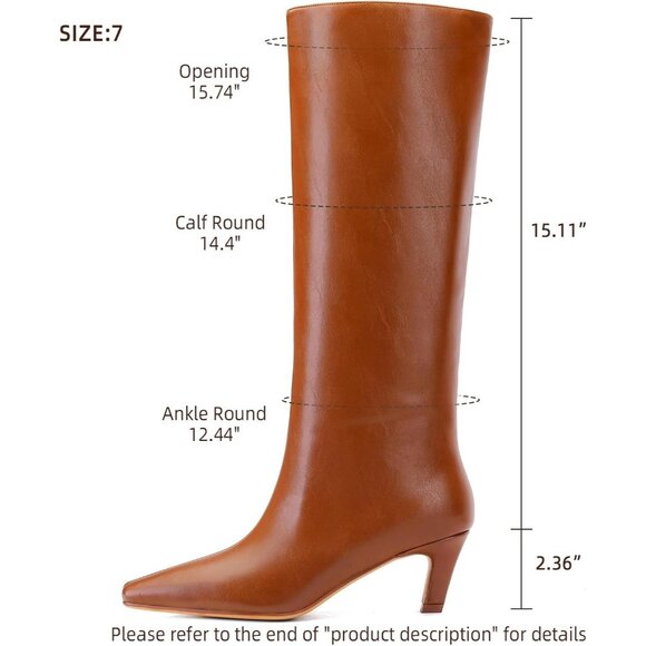 Women’s Yellow Knee High Boot Square Toe Kitten Heel Wide Calf Synthetic Leather - Picture 2 of 7